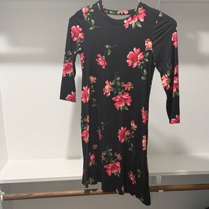 by & by Black Dress with Pink Floral Pattern